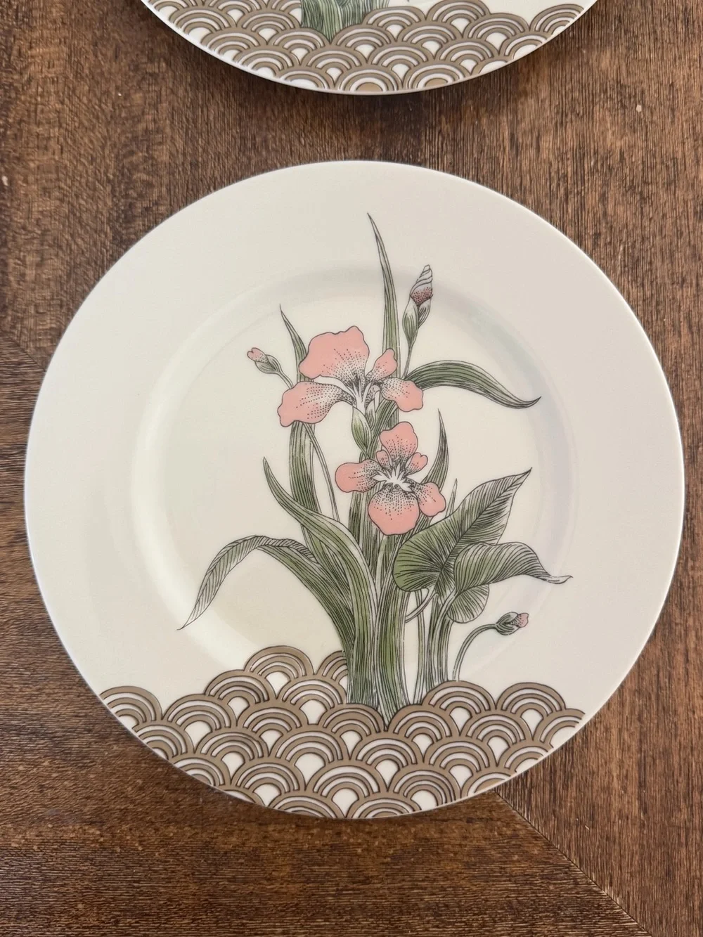 Vintage 1970s Fitz and Floyd Water Iris Porcelain Salad Plates (2)
